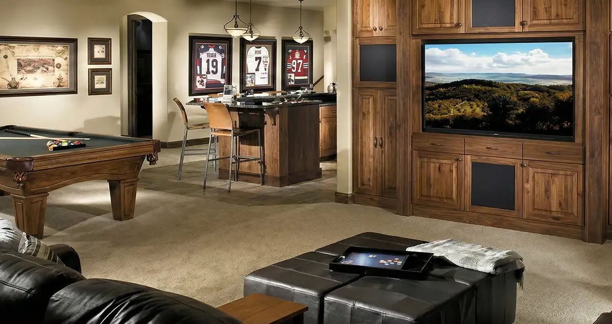 finished basement remodeling project transforming a basement into a comfortable living space in Dallas, TX