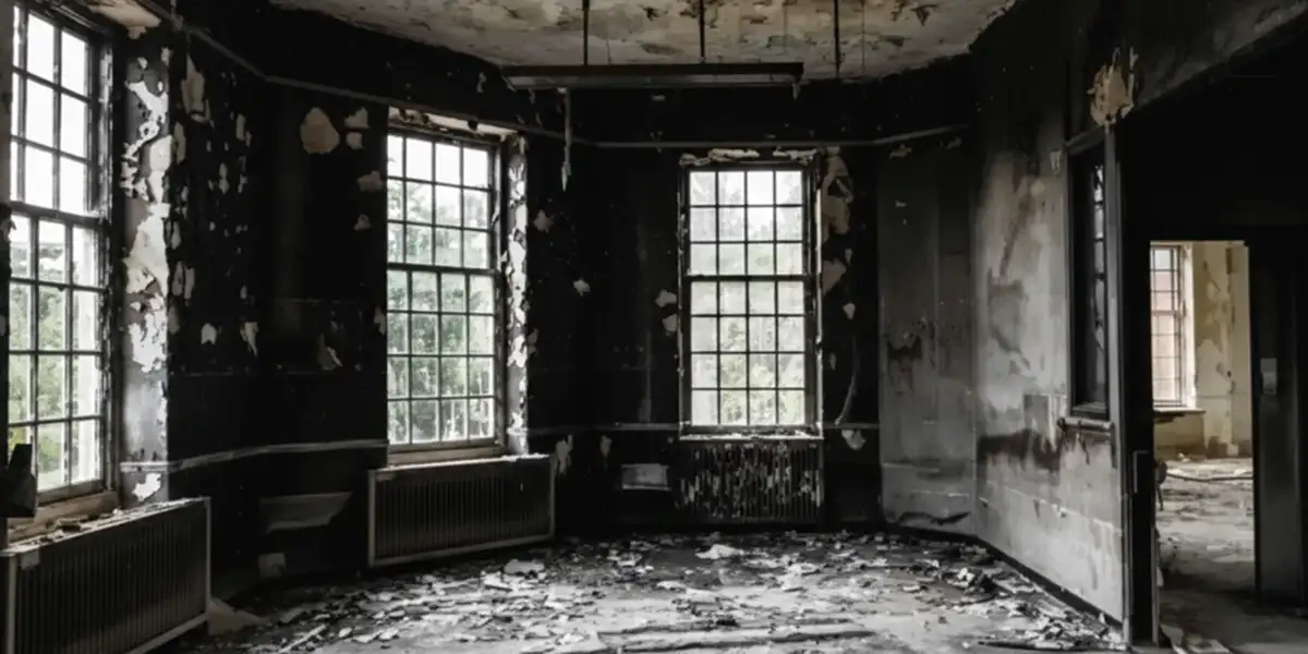 fire damage repair addressing severe interior damage and smoke residue inside a burned home in Dallas, TX