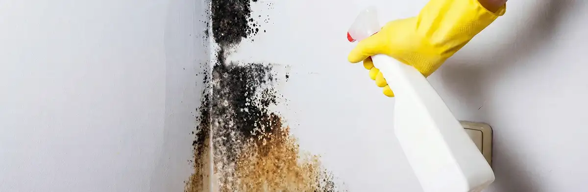 visible mold growth on an interior wall being treated during mold removal service in Dallas, TX