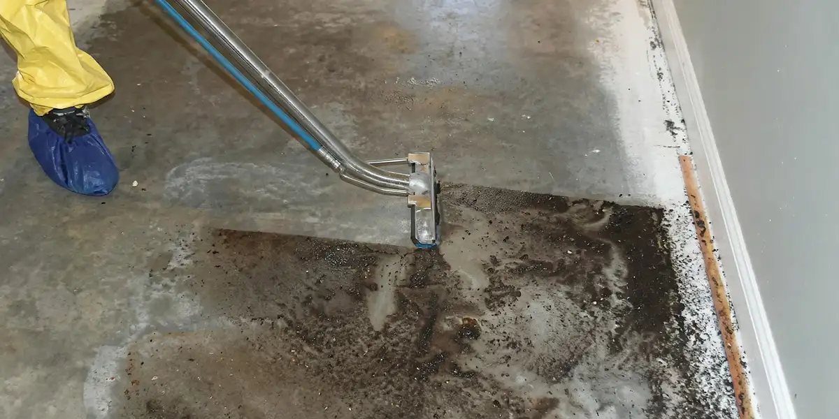 sewage removal technicians extracting contaminated wastewater from a residential floor in Dallas, TX