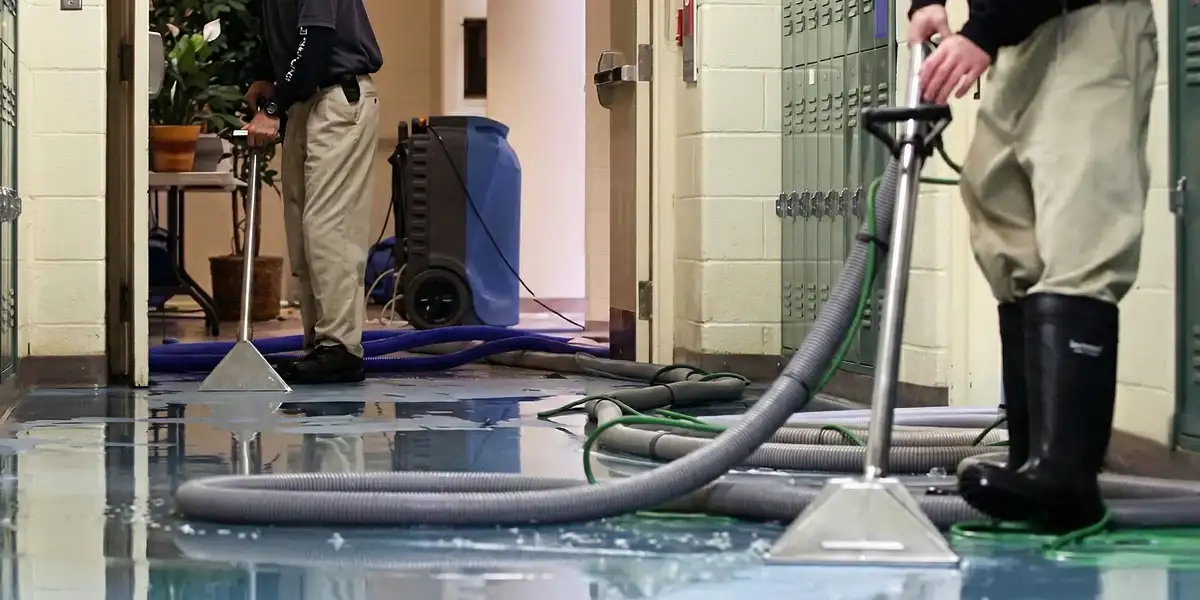 water damage restoration technicians performing professional water extraction inside a property in Dallas, TX